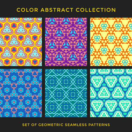 vector colorful various decoration abstract geometric seamless patterns collectionのイラスト素材