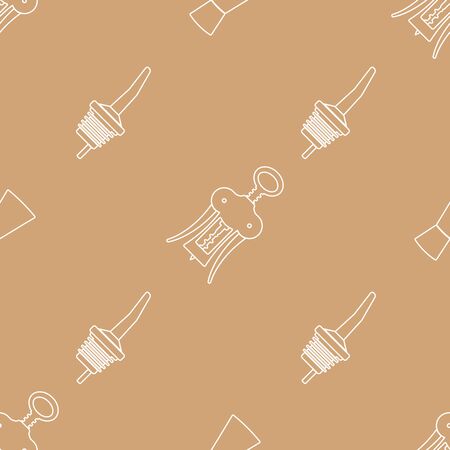 vector light color outline design barman tools champagne  bottle dispenser isolated brown gold background deco seamless patternのイラスト素材