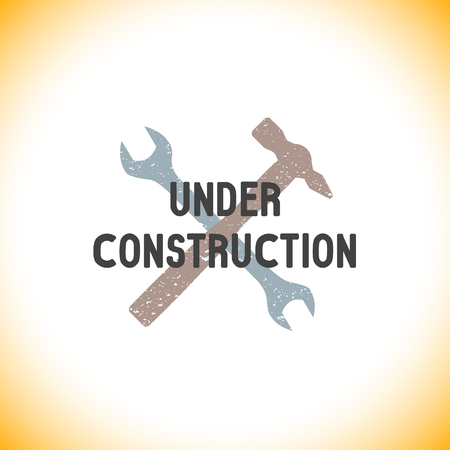 vector colored vintage under construction  with crossed wrench and hammer grunge textured sign isolated light backgroundのイラスト素材