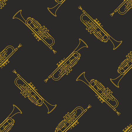 vector monochrome gold trumpet decoration seamless pattern isolated dark backgroundのイラスト素材