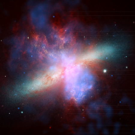 vector colorful realistic cosmos galaxy M82 with shining stars deep space backgroundのイラスト素材