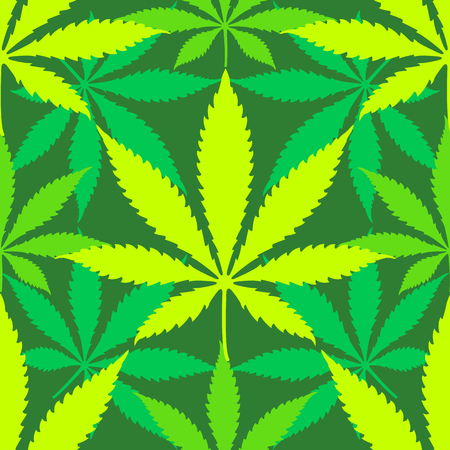 vector green colors cannabis marijuana leaves silhouettes decoration seamless pattern dark green backgroundのイラスト素材