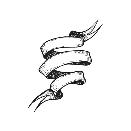 vector black work tattoo dot art hand drawn engraving style blank swirl ribbon illustration isolated white backgroundのイラスト素材