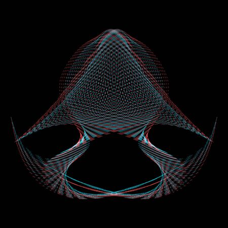vector glitch anaglif warped parametric shape surface waves black background decorationのイラスト素材