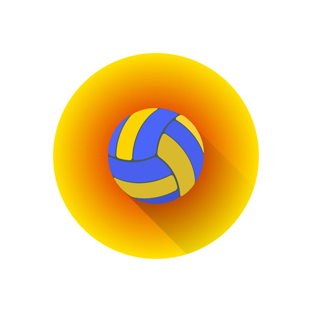 vector colorful flat design professional blue yellow stripes volleyball ball isolated illustration cyan background circle icon with long shadowのイラスト素材