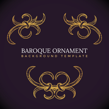 vector gold blackwork tattoo hand drawn engraving vintage baroque ornament illustration decoration dark backgroundのイラスト素材