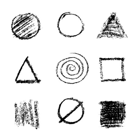 Charcoal decorative stroke shapes realistic texture setのイラスト素材