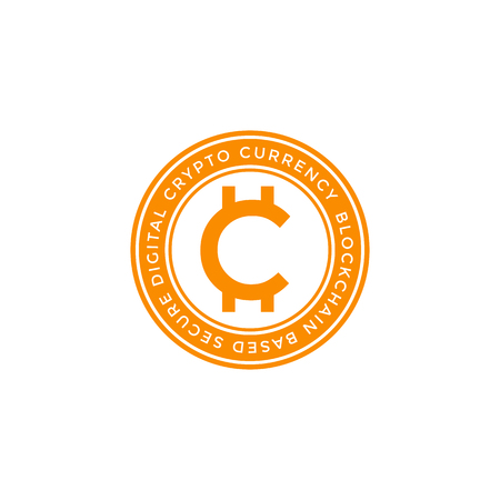 vector orange color monochrome design crypto currency global symbol blockchain based secure coin icon isolated sign on white backgroundのイラスト素材