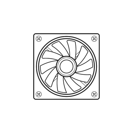 vector black monochrome outline design computer air fan cooler device illustration isolated on white backgroundのイラスト素材