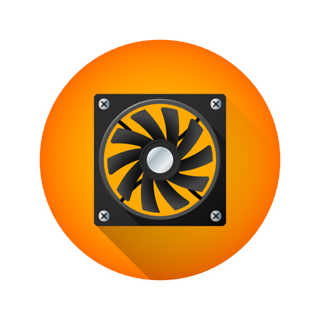 vector colorful flat design computer air fan cooler device illustration with long shadow isolated circle orange icon on white background 
のイラスト素材
