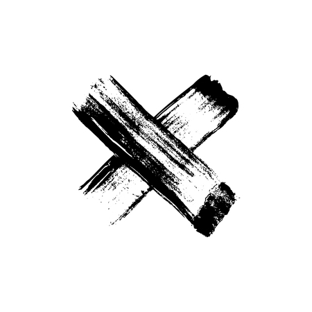 vector black monochrome cross shape artistic hand drawn paint brush realistic texture decoration element isolated black backgroundのイラスト素材