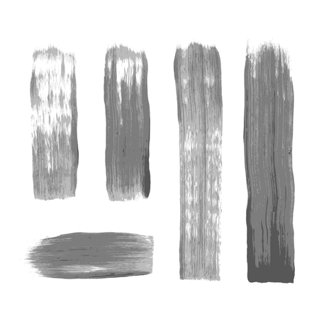 vector grey tones artistic hand drawn paint brush realistic texture strokes decoration elements set isolated white backgroundのイラスト素材