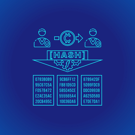 vector cyan outline design blockchain hash function algorithm principle explain scheme illustration icon isolated blue backgroundのイラスト素材
