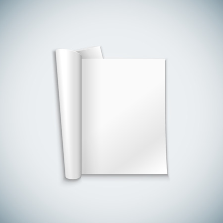 vector white blank mock up vertical paper opened magazine, unfolded booklet, brochure illustration realistic with shadow template design isolated on light backgroundのイラスト素材