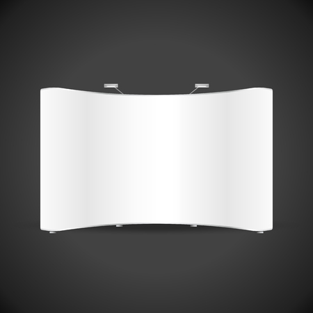 vector white exhibition trade show POS POW booth mock up blank brand press wall banner realistic illustration with shadow template design isolated on dark backgroundのイラスト素材