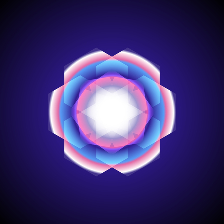 vector airy blue red transparent ornament design abstract decoration mandala sacred geometry illustration isolated on dark backgroundのイラスト素材