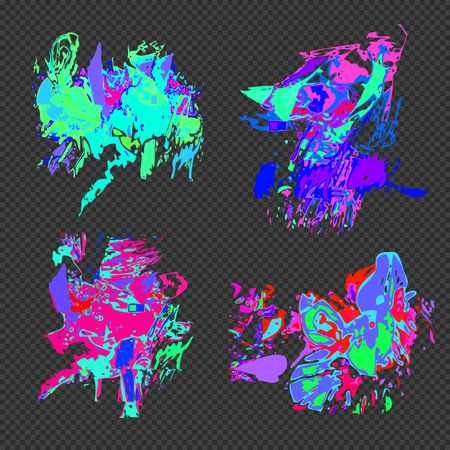 vector vibrant various colors modern art graphic design elements glitches set abstract digital damaged data file error templates on transparent dark backgroundのイラスト素材