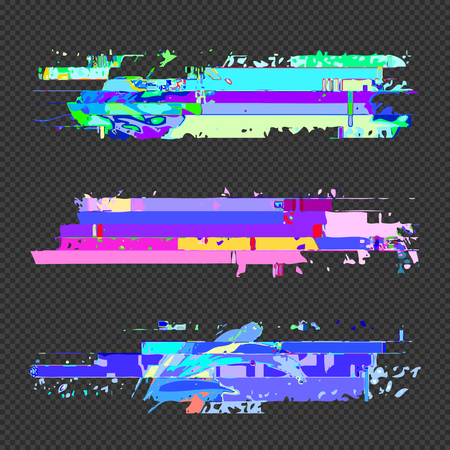 vector vibrant various colors modern art graphic design elements glitches set abstract digital damaged data file error templates on transparent dark backgroundのイラスト素材