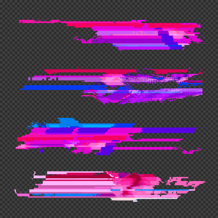 vector vibrant various colors modern art graphic design elements glitches set abstract digital damaged data file error templates on transparent dark backgroundのイラスト素材