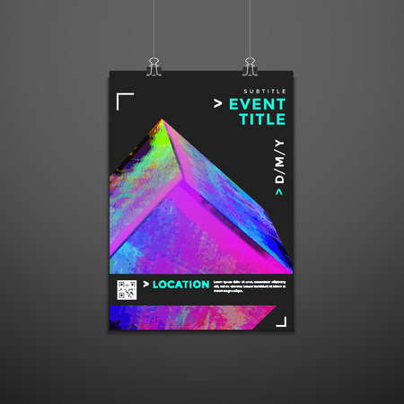 vector vibrant gradient colors glitch cubic shape dynamic modern poster design trendy brochure mockup invitation flyer layout minimal creative suspended poster template on dark wall background
のイラスト素材