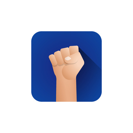 vector flat design symbolic raised clenched power fist male hand protest concept sign illustration blue icon design on isolated white backgroundのイラスト素材