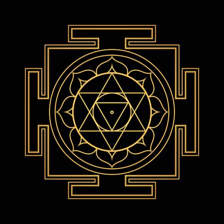 vector design shiny gold Sri Ram aspect Yantra sacred geometry divine mandala illustration bhupura lotus petals isolated black background  &#xA;のイラスト素材