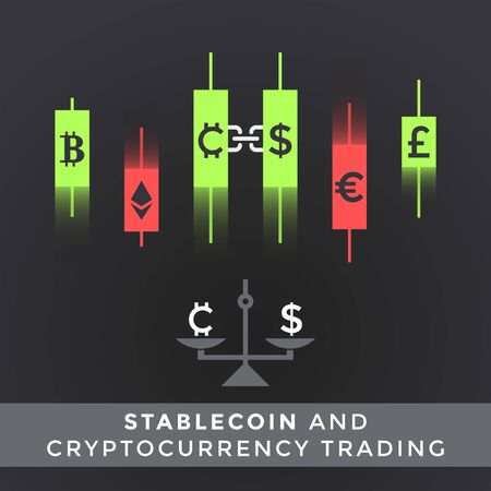 vector stablecoin and cryptocurrencies trading principal scheme infographic blockchain network technology digital business concept illustrationのイラスト素材