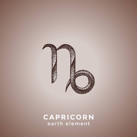 vector ink hand drawn dotwork tattoo style vintage design Capricorn zodiac sign earth element illustration isolated brown backgroundのイラスト素材