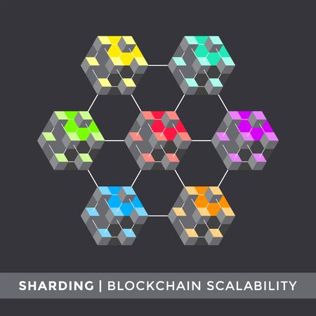 vector blockchain scalability sharding algorithm principal scheme infographic cryptocurrency blockchain network technology digital business concept illustrationのイラスト素材