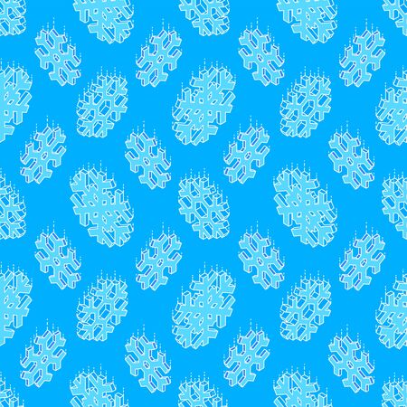 vector colorful design isometric realistic fallen snowflakes illustration seamless pattern isolated light blue backgroundのイラスト素材