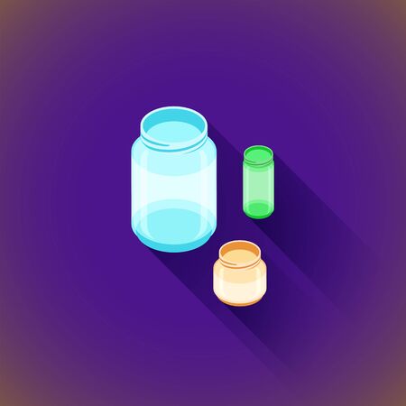 vector isometric design green white brown glass empty jars set isolated illustration backgroundのイラスト素材