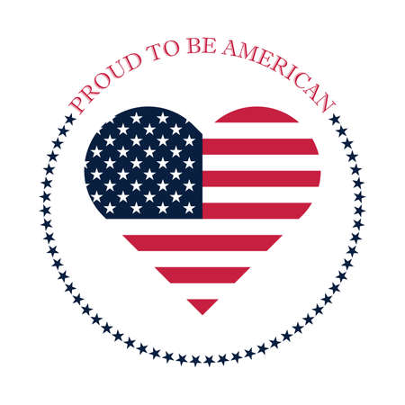 Proud to be American icon concept badge design with blue and red American flag emblem elements. Vector illustration.のイラスト素材