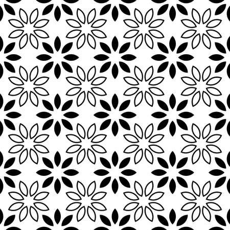 Seamless Floral leaf Pattern Black and White Vector Illustration, Abstract nature summer plant ornament graphic design backgroundのイラスト素材