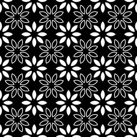 Seamless Floral leaf Pattern Black and White Vector Illustration, Abstract nature summer plant ornament graphic design backgroundのイラスト素材