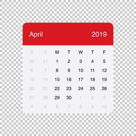 Calendar April 2019 Clean Minimal Table Simple Design. Basic Grid with a light grey background. Week Starts on Monday.のイラスト素材