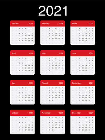 2021 Calendar Clean Minimal Simple Vector Design with a basic grid. Week Starts on Monday.のイラスト素材