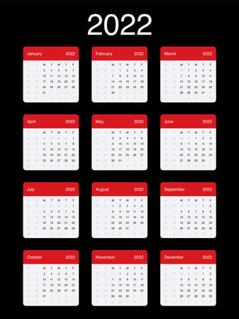 2022 Calendar Clean Minimal Simple Vector Design with a basic grid. Week Starts on Monday.のイラスト素材