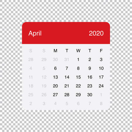 Calendar April 2020 Clean Minimal Table Simple Design. Basic Grid with a light grey background. Week Starts on Monday.のイラスト素材