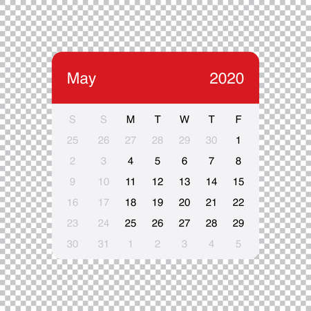 Calendar May 2020 Clean Minimal Table Simple Design. Basic Grid with a light grey background. Week Starts on Monday.のイラスト素材