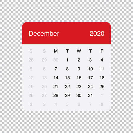 Calendar December 2020 Clean Minimal Table Simple Design. Basic Grid with a light grey background. Week Starts on Monday.のイラスト素材
