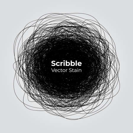 Abstract scribble sketch vector stain design with rounded pencil line strokes arranged in messy spiral pattern drawn on white backgroundのイラスト素材