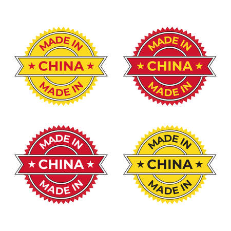 Made in China sign emblem vector design illustration based on red and yellow colors and stars of Chinese flag for business and product label tagのイラスト素材
