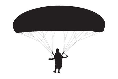 Silhouette of parachutist on parachute high in the sky for skydiving and paragliding extreme sports adventure, a paraglider with parachute as wings on airのイラスト素材