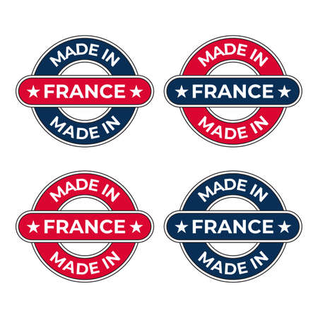 Made in France label and emblem vector design illustration for French business and product in red white blue colorsのイラスト素材