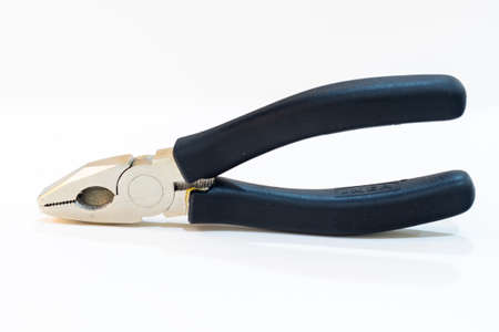 Pliers isolated on white background, Metal plier with black rubber handlesの写真素材