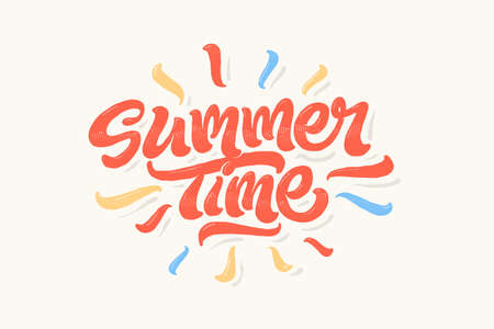 Summer time lettering vector illustration on colourful backgroundのイラスト素材