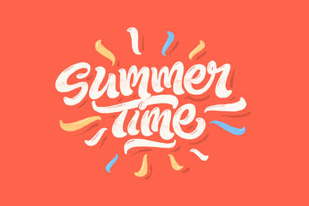 Summer time lettering vector illustration on colourful backgroundのイラスト素材