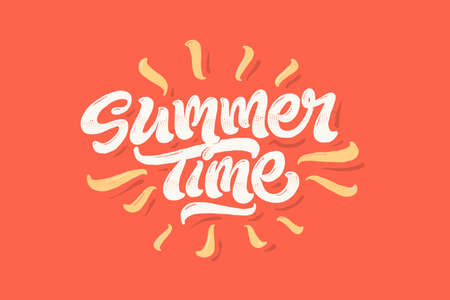 Summer time lettering vector illustration on colourful backgroundのイラスト素材