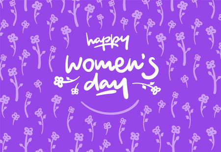 Happy womens day lettering vector logo postcard with flowers in backgroundの写真素材