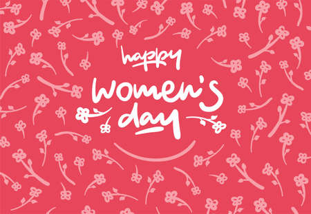 Happy womens day lettering vector logo postcard with flowers in backgroundの写真素材